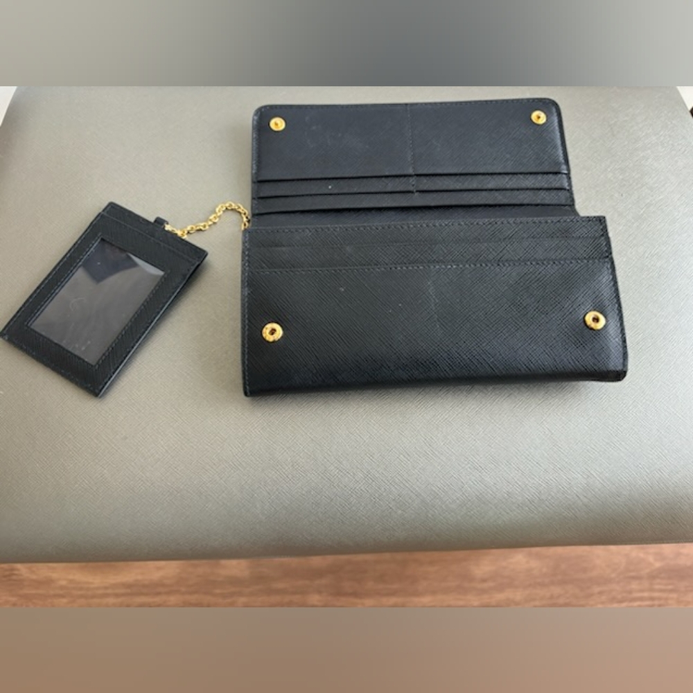 Authentic Prada Saffiano Leather Long Wallet With Chain ID Holder